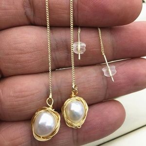 Baroque Pearl Threader Earrings - 14K Gold Plate